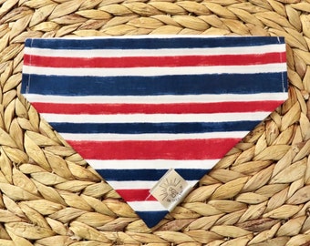 Over the Collar Dog Bandana-Red White Blue Stripes-Personalized Bandana-Customizable Dog Bandana -4th of July Bandana-Memorial Day Bandana