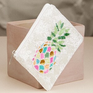 Perlen Ananas Geldbörse - Tropische Pailletten verzierte Reißverschlusstasche für Reisen & den täglichen Gebrauch - Geschenk für Sie - Sommer Frühlingsgeldbeutel
