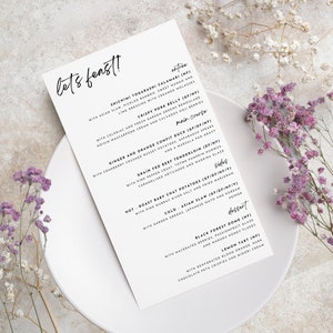 Hochzeit &quot;Let&#39;s Schlemmen!&quot; Menü DIGITALE VORLAGE | Speisekarte | Besondere Anlässe | Verlobung | Digitale Datei Download | Online-Vorlage