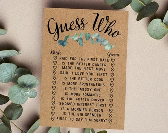 Digital Download Guess Who Bride or Groom Bridal Shower Game Fun Unique Wedding Shower Game