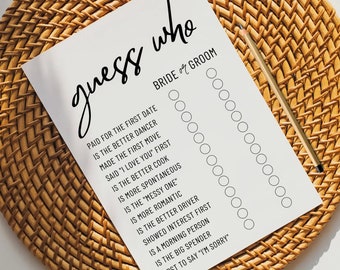 Printed Guess Who Bride or Groom Bridal Shower Game Fun Wedding Shower Game
