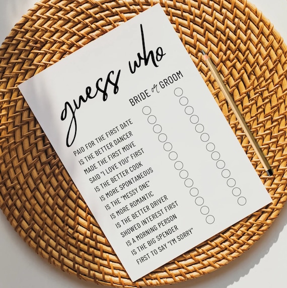 Printed Guess Who Bride or Groom Bridal Shower Game Fun Wedding Shower Game
