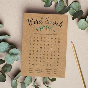Printed Wedding Word Search Party Game Printable Bridal Shower Wedding Bachelorette Game
