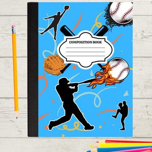 Baseball, Blue Composition Book Cover Design | Kids Sports Pattern (Digital Download)