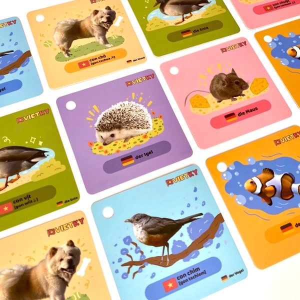 Bilinguales Lern-Memo Vietnamesisch-Deutsch ab 1 Jahr mit Aussprache-Hilfe | Lernkarten und Memo-Spiel in einem | Tiere