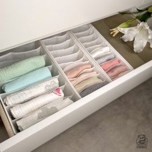 Organizer für Kleidung in Schubladen mit stabilen Seiten Babykleidung ordnen passende Maße für IKEA MALM und HEMNES Wickelkommode Bild 5