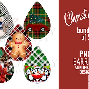 Orecchini PNG di Natale BUNDLE /disegni modello a goccia / Babbo Natale / Omino di pan di zenzero / Gnomo / Pupazzo di neve / Vacanze / Plaid a quadretti / Fiocchi di neve