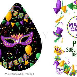 Mardi Gras Earring PNG Sublimation Design | Mardi Gras teardrop earring template | Mardi Gras | sublimate png | ready to press