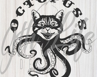 OCTOPUSS Digital Design Funny Unique Octopus Cat png svg jpg Decals Shirts Stickers Cricut