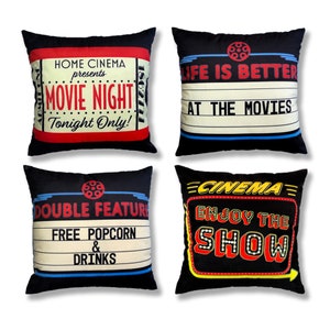 Movie Theater Decor 4 Pack Pillow Covers | Home Cinema | Home Theater Decor | Gifts for Movie Lovers | Movie Night | Gifts for Actors