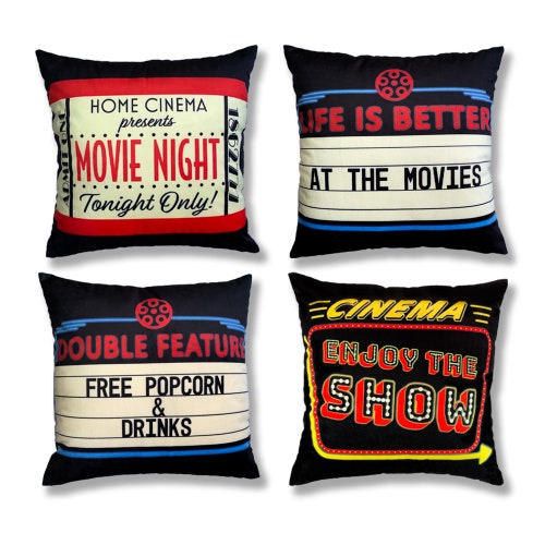 Movie Theater Decor 4 Pack Pillow Covers Home Cinema Home Etsy