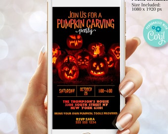Pumpkin Carving Party Invitation Template - Halloween Invite for Phone Instant Digital Download Editable Evite