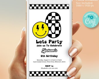 Invito per il sesto compleanno con faccina sorridente e strepitosa – Modello di invito digitale