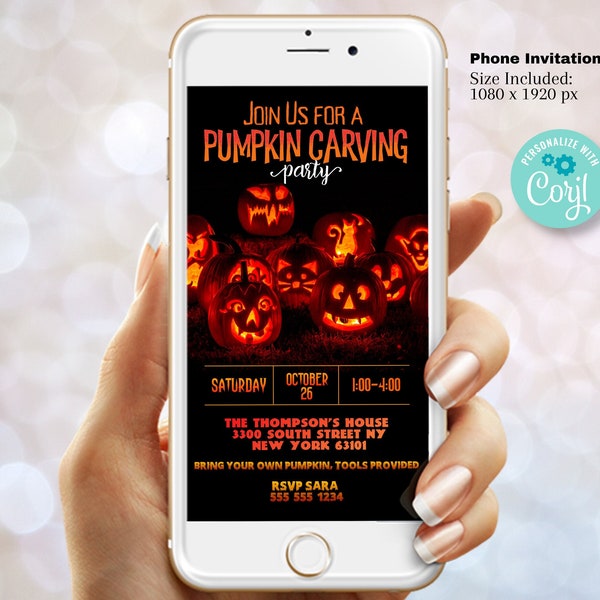 Pumpkin Carving Party Invitation Template - Halloween Invite for Phone Instant Digital Download Editable Evite