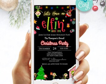 Modèle d'invitation Elfin Good Time - Invitation de Noël elfe de Noël pour téléphone Téléchargement numérique instantané Modifiable Evite