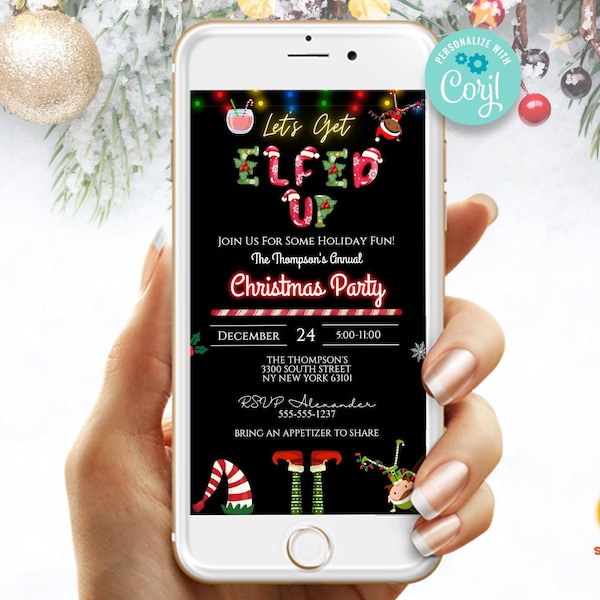 Let's Get Elfed up invitation Template - Holiday Invite for Phone Instant Digital Download Editable Evite