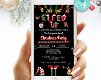 Let&#39;s Get Elfed up invitation Template - Holiday Invite for Phone Instant Digital Download Editable Evite