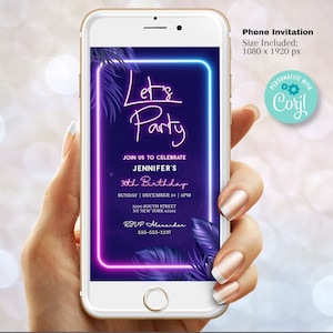 Let&#39;s Party Birthday Phone Invitation Template - Miami tropical Palm Trees | Instant Digital Download Editable Evite