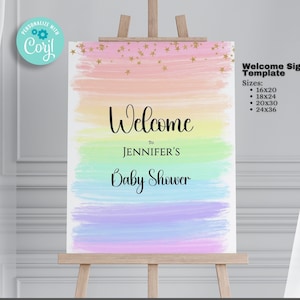 Editable Rainbow Baby Shower Welcome Sign - Rainbow baby shower Welcome Sign - 4 Sizes 16x20, 18x24 , 20x30, 24x36  Sign, BIB322