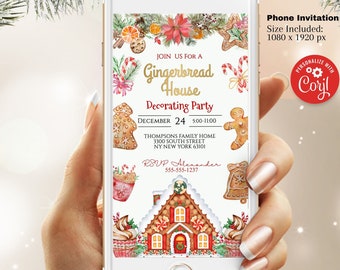 Gingerbread House Decorating Party Invitation Template - Digital Holiday Invite for Phone Instant Digital Download Editable Evite
