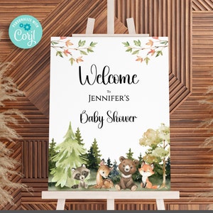 Woodland Shower Welcome Sign - Woodland Baby Shower Welcome Sign - 4 Sizes 16x20, 18x24 , 20x30, 24x36  Sign, BIB346