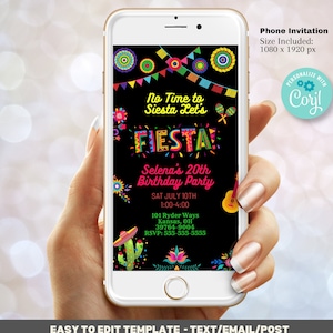 No Time To Siesta Let&#39;s Fiesta Invitation digital Template Instant Download Editable Mobile Phone Evite