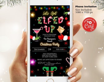 Let&#39;s Get Elfed up invitation Template - Holiday Invite for Phone Instant Digital Download Editable Evite