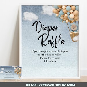 Diaper Raffle Sign - we can Bearly Wait Baby Shower games - printable Instant download With raffle cards BIB232
