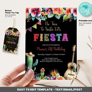 Fiesta Invitation Template - 5x7 Printable Fiesta Invitation - Instant Download Editable Corjl Invite Printable 5x7, and Thank You Favor Tag
