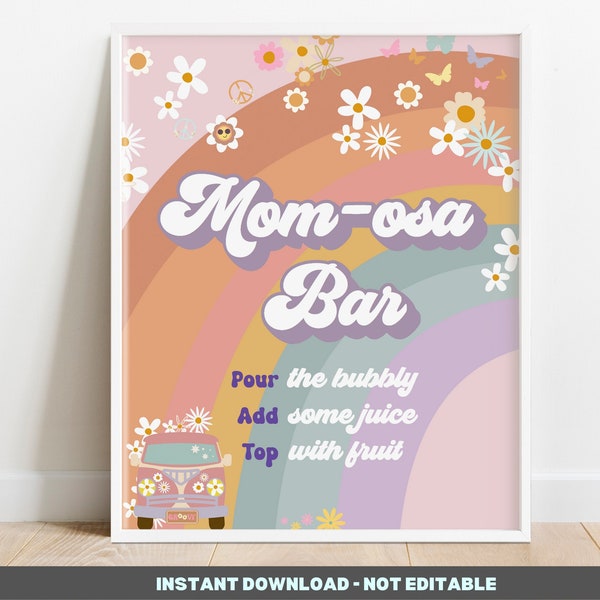 Groovy Baby Shower Mom-osa Bar Sign - Groovy Baby Shower - 70s Thema Baby Shower Mimosa Bar Sign - afdrukbare Instant download BIB257