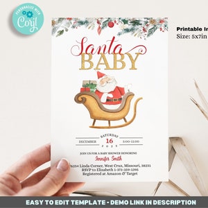 Editable Christmas baby shower invitation Template Bundle, Santa Baby shower invitation, Winter baby Printable 5x7