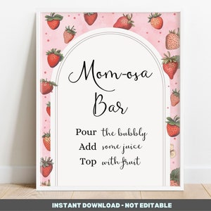 Fragola Baby Shower Mom-osa Bar Sign - Rinfreschi Fragola Mimosa Baby Shower - stampabile Download immediato BIB233