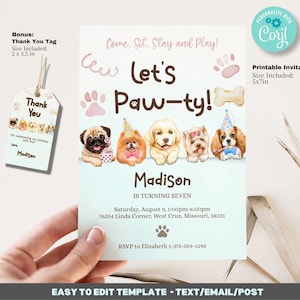Editable Dog Birthday Invitation Template, dog birthday party, Paw-ty birthday invitation, dog party invitation, Printable Corjl Invitation