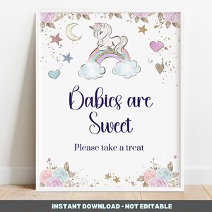 Unicorn Babies are Sweet Sign - Magical Baby Shower favors sign  - Unicorn Baby Shower Games - printable Instant download BIB361
