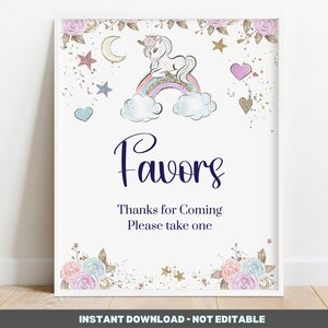 Favors Sign - Unicorn Baby Shower - Magical Unicorn Baby Shower Games - printable Instant download BIB361