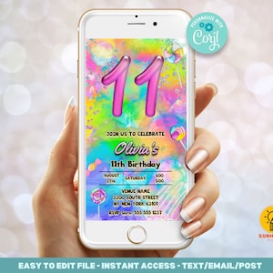 11th Birthday Invitation Template - Editable Template Digital Evite | eleventh Birthday Invite | Instant Download