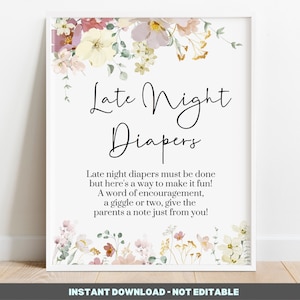 Late Night Diapers Sign baby in bloom Baby Shower Sign  - floral Baby Shower sign - printable Instant download BIB228