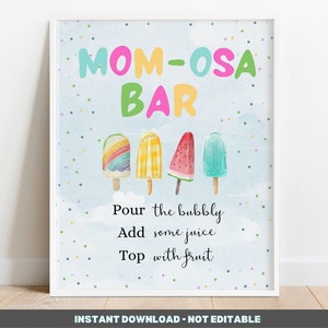 Popsicle Mom-osa Bar Sign - Shes Ready to Pop Baby Shower Mimosa Bar Sign - printable Instant download BIB133