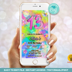 13th Birthday Invitation Template - Editable Template Digital Evite | thirteenth Birthday Invite | Instant Download