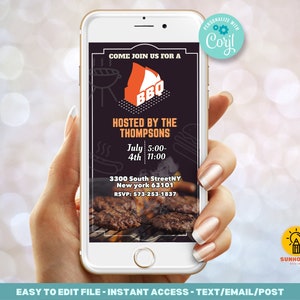 BBQ Barbecue Grill  Phone Invitation Template | Instant Digital Download Editable digital Evite