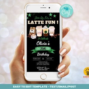 Coffee Shop Geburtstag Einladung Vorlage | Kaffee Thema Party Invite | Corjl Bearbeitbares Evite