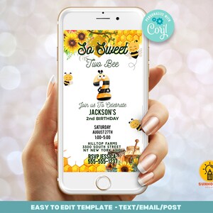 2nd Birthday Bee Invitation Template - Editable Template Digital Evite | First Birthday Invite | Instant Download
