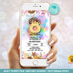 8th Birthday Invitation Editable Template Digital Evite | eighth Cookie Candy Sprinkles Chocolate Glitter  | Instant Download