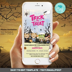 Editable Halloween Party Invitation Template - Spooktacular party - Trick Or Treat Halloween - Editable Phone Digital Evite