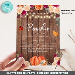 Editable Pumpkin Baby Shower Invitation Template - Fall Baby Shower printable Invitation 5x7 - editable invitation BIB264