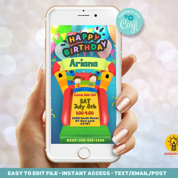 Bouncing Castle Birthday Invitation Template | Instant Digital Download Editable Evite | Bouncy Inflatable Jump House Party