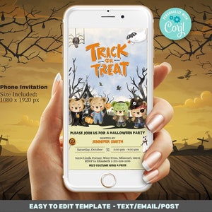 Editable Halloween Party Invitation Template - Spooktacular party - Trick Or Treat Halloween - Editable Phone Digital Evite