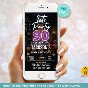 90th Birthday Phone Invitation Template | Instant Digital Download Editable Evite