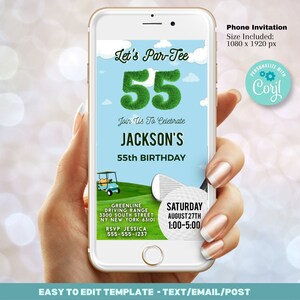 55th Birthday Golf Phone Invitation Template Digital Invite | Send on Phone using Text Message | Instant Digital Download Editable Evite