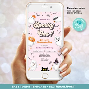 Editable Spooky One Halloween Birthday Invitation Template - Spooktacular 1st birthday - Groovy Ghost Halloween -  Digital Evite